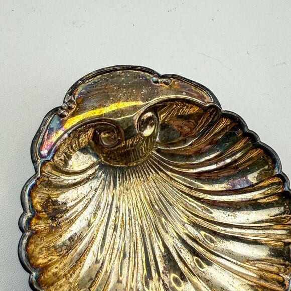 Vintage Silver Plated Shell Trinket Dish | 3" Seashell Coastal Decor - Picture 3 of 9